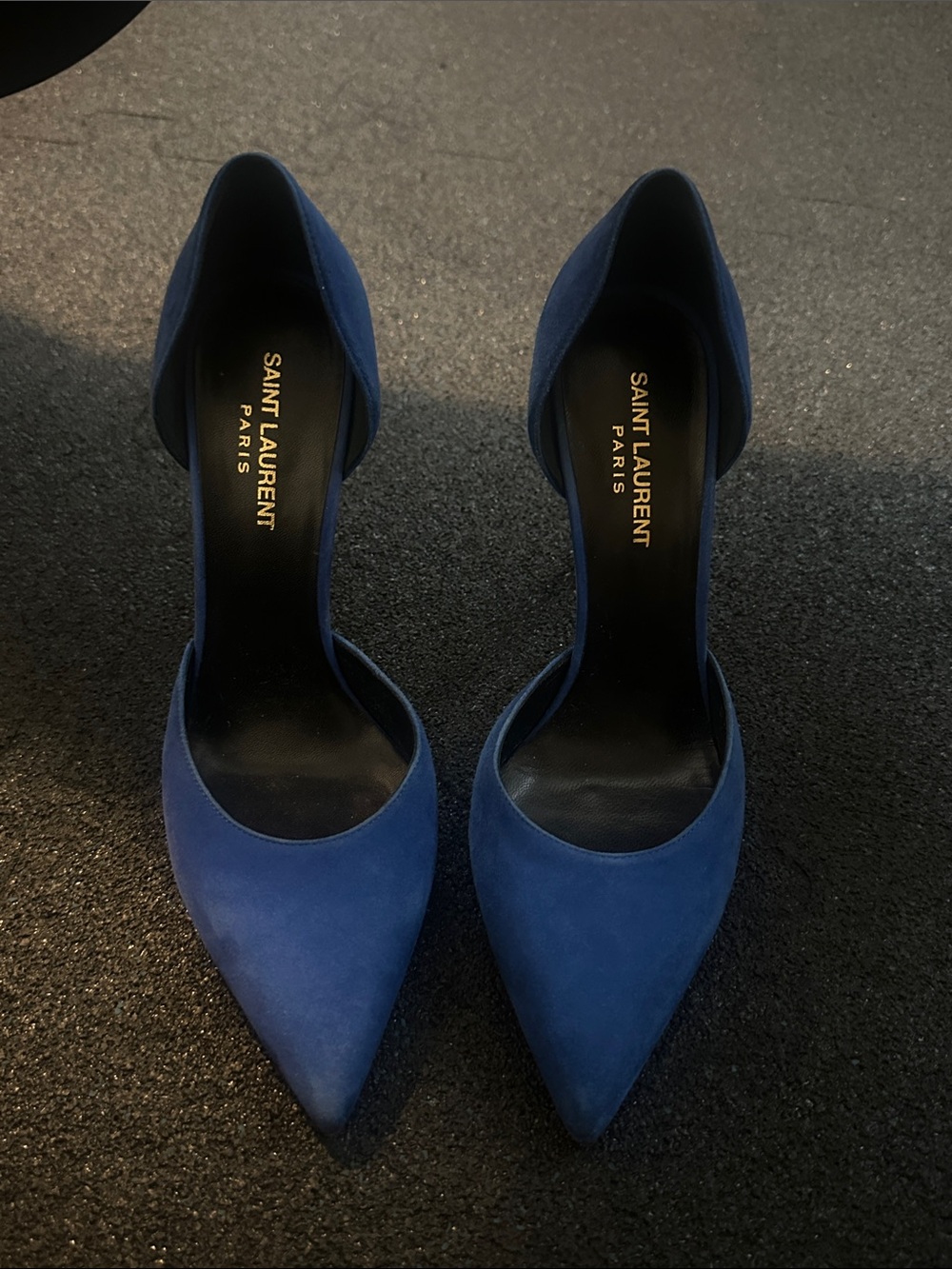 Saint Laurent Navy Suede Pointed D'Orsay Pumps